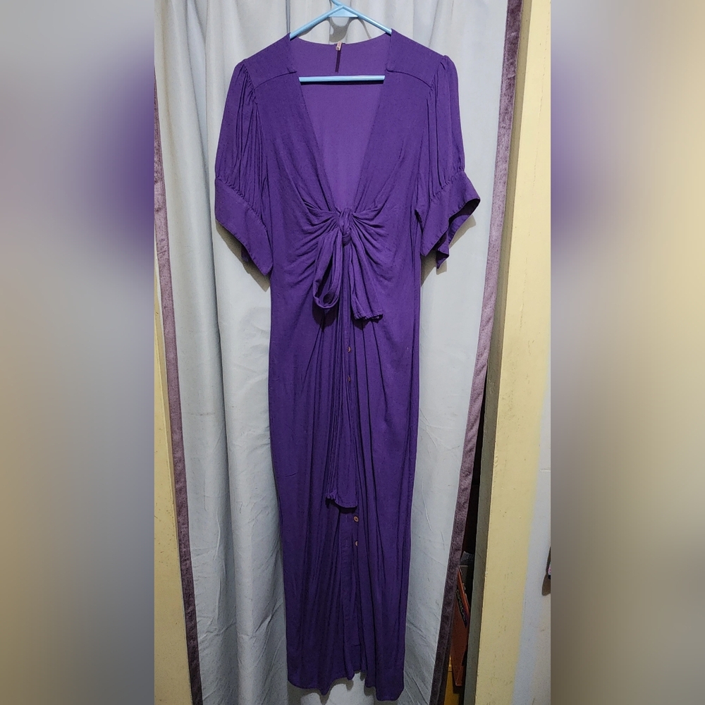 Free People "Vintage Summer" midi dress with front tie in Grape, Sz M